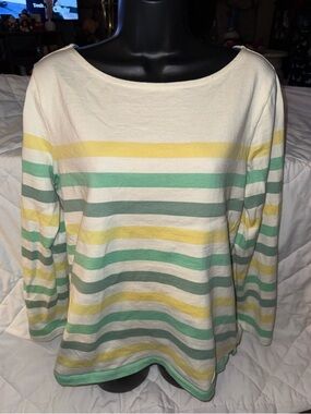 Talbots Cream Multicolored Stripe Boat Neck Cotton Knit Top